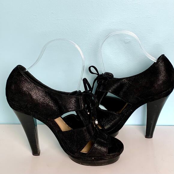 Coach Teagan Black Shimmer Lace Up Heels Size 7 - Picture 7 of 10